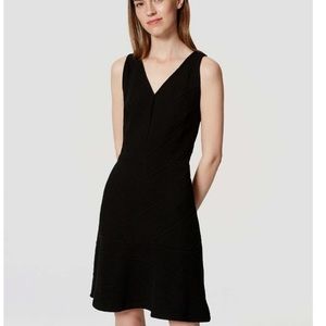 Loft Black Chevron Flounce Flare V-Neck Dress